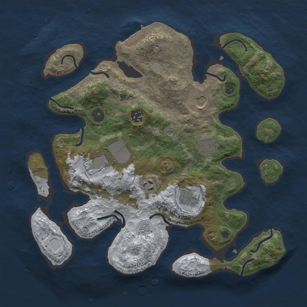 Rust Map: Procedural Map, Size: 3500, Seed: 33328882, 14 Monuments