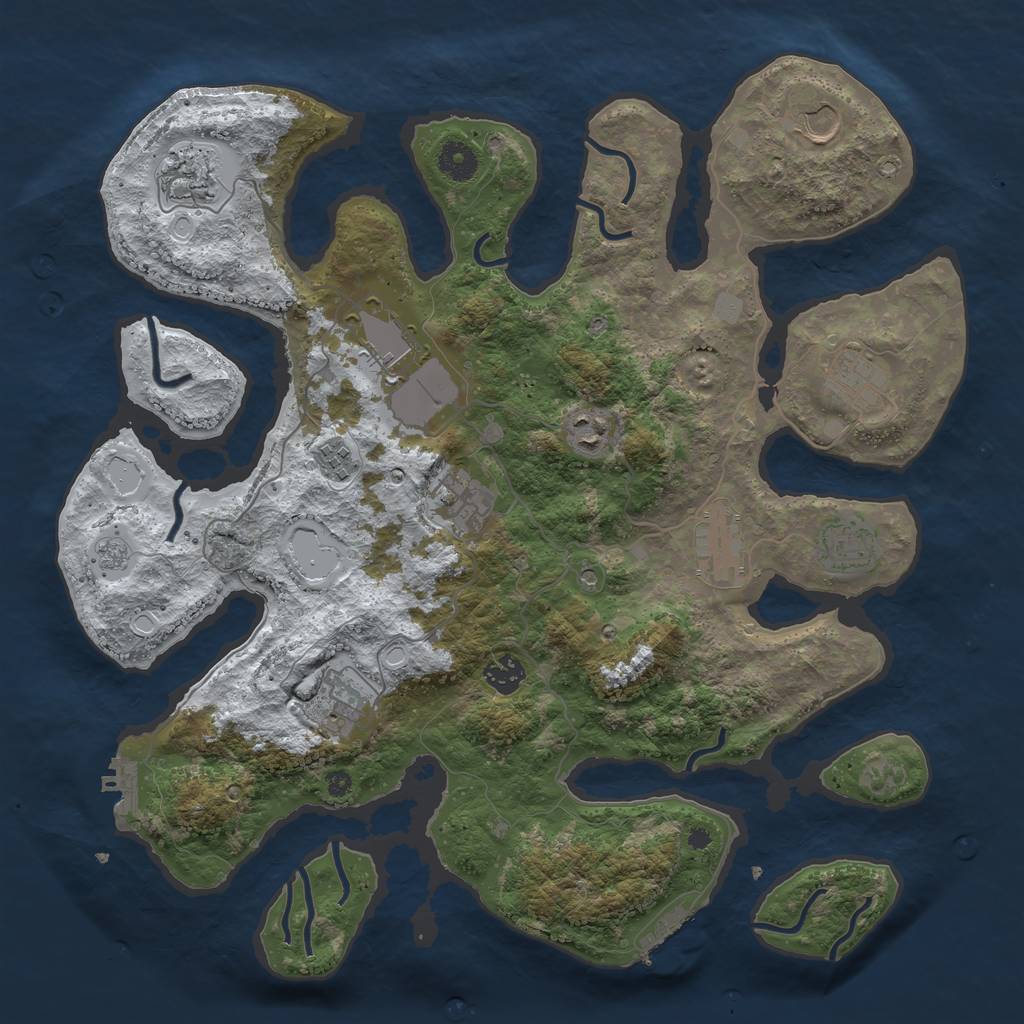 Rust Map: Procedural Map, Size: 3950, Seed: 1827845257, 20 Monuments