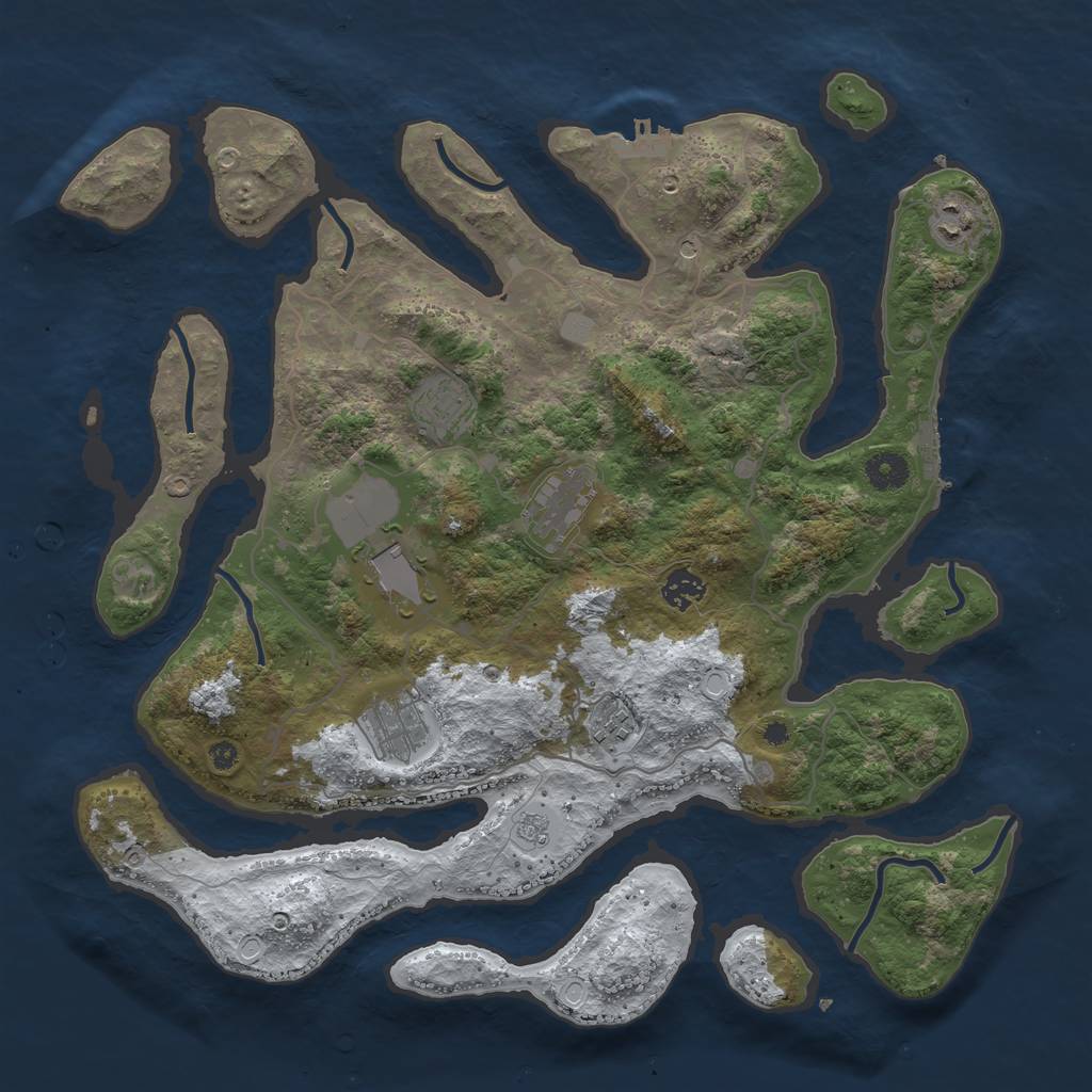 Rust Map: Procedural Map, Size: 4000, Seed: 205343154, 16 Monuments