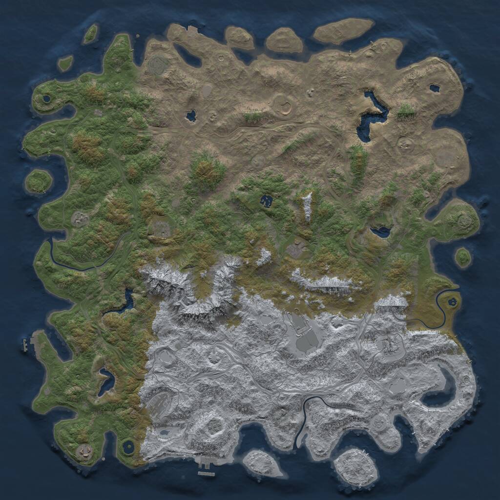 Rust Map: Procedural Map, Size: 6000, Seed: 44444, 17 Monuments