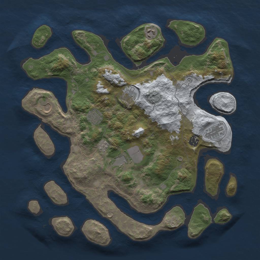 Rust Map: Barren, Size: 4000, Seed: 43223, 11 Monuments