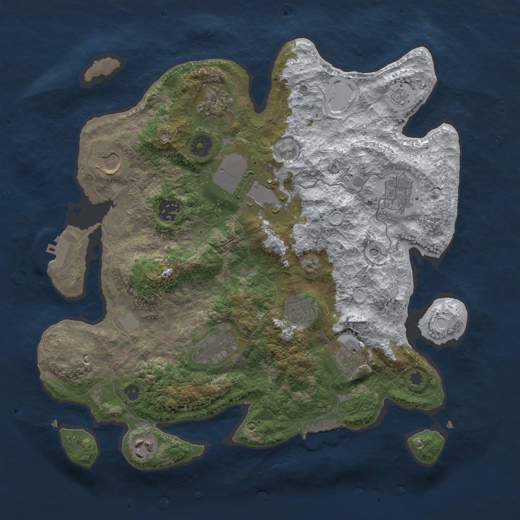 Rust Map: Procedural Map, Size: 3600, Seed: 1275251939, 18 Monuments