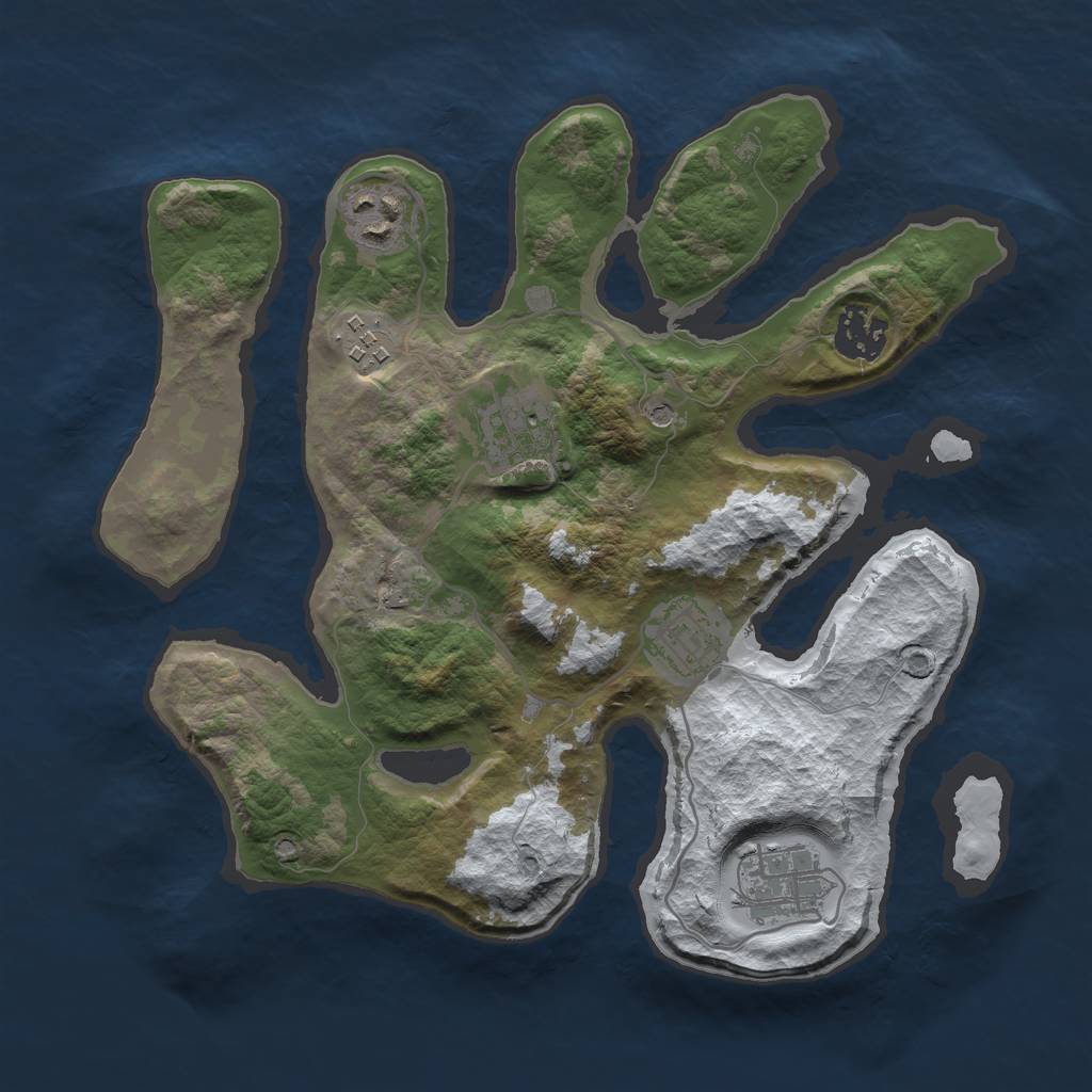 Rust Map: Barren, Size: 3000, Seed: 1949101602, 9 Monuments