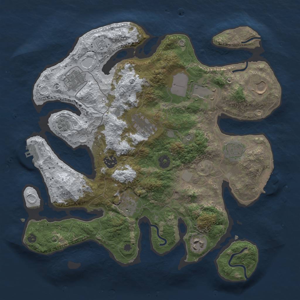 Rust Map: Procedural Map, Size: 3500, Seed: 80653398, 18 Monuments