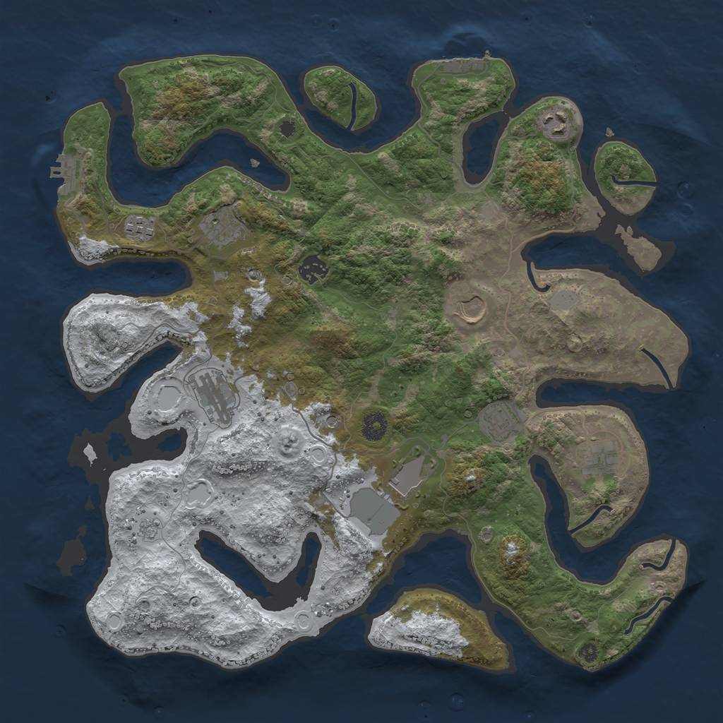 Rust Map: Procedural Map, Size: 3950, Seed: 1570616580, 18 Monuments