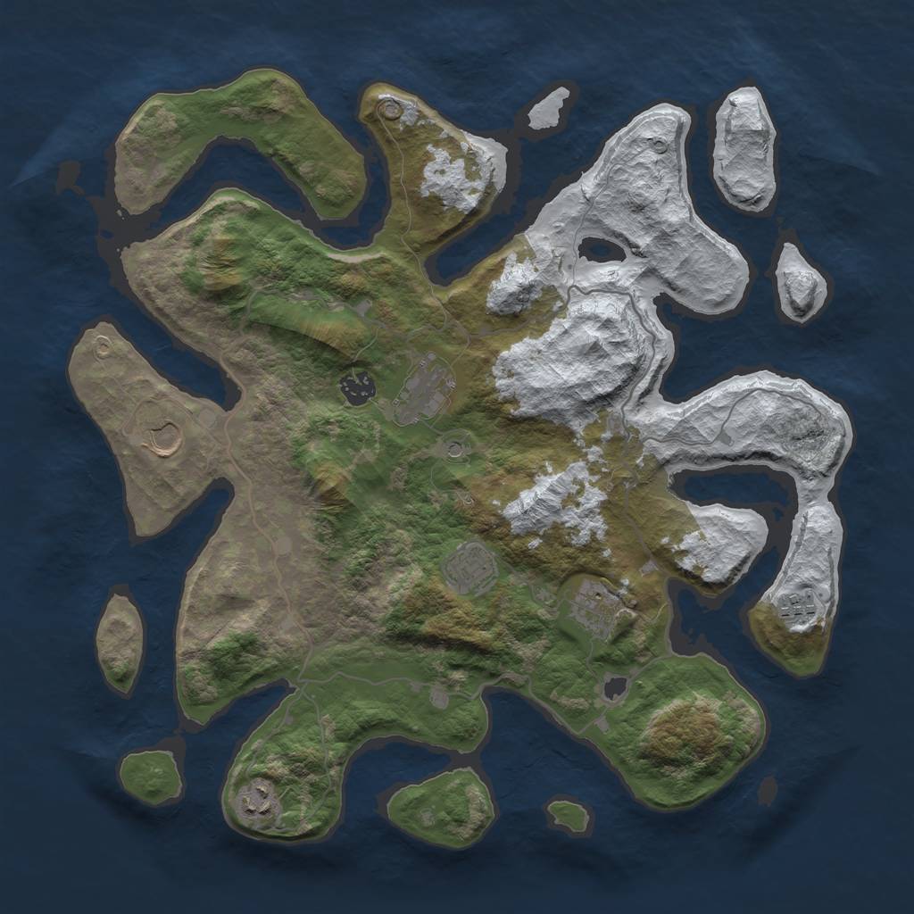 Rust Map: Barren, Size: 4000, Seed: 677934267, 10 Monuments