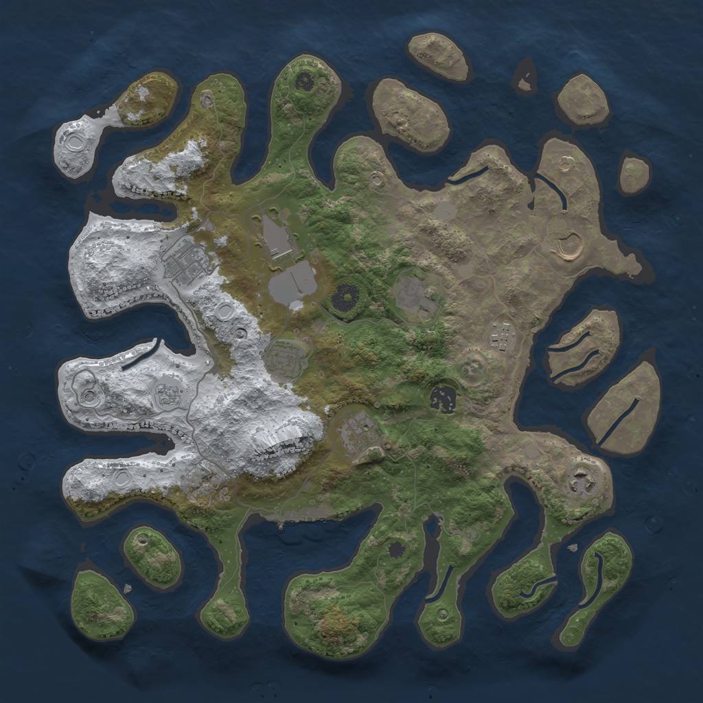 Rust Map: Procedural Map, Size: 3800, Seed: 1859139545, 17 Monuments