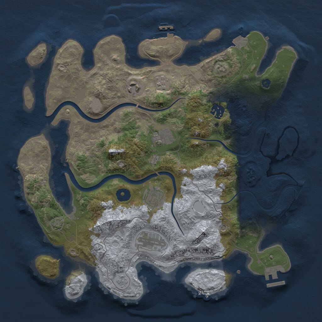 Rust Map: Procedural Map, Size: 3500, Seed: 2039949943, 12 Monuments