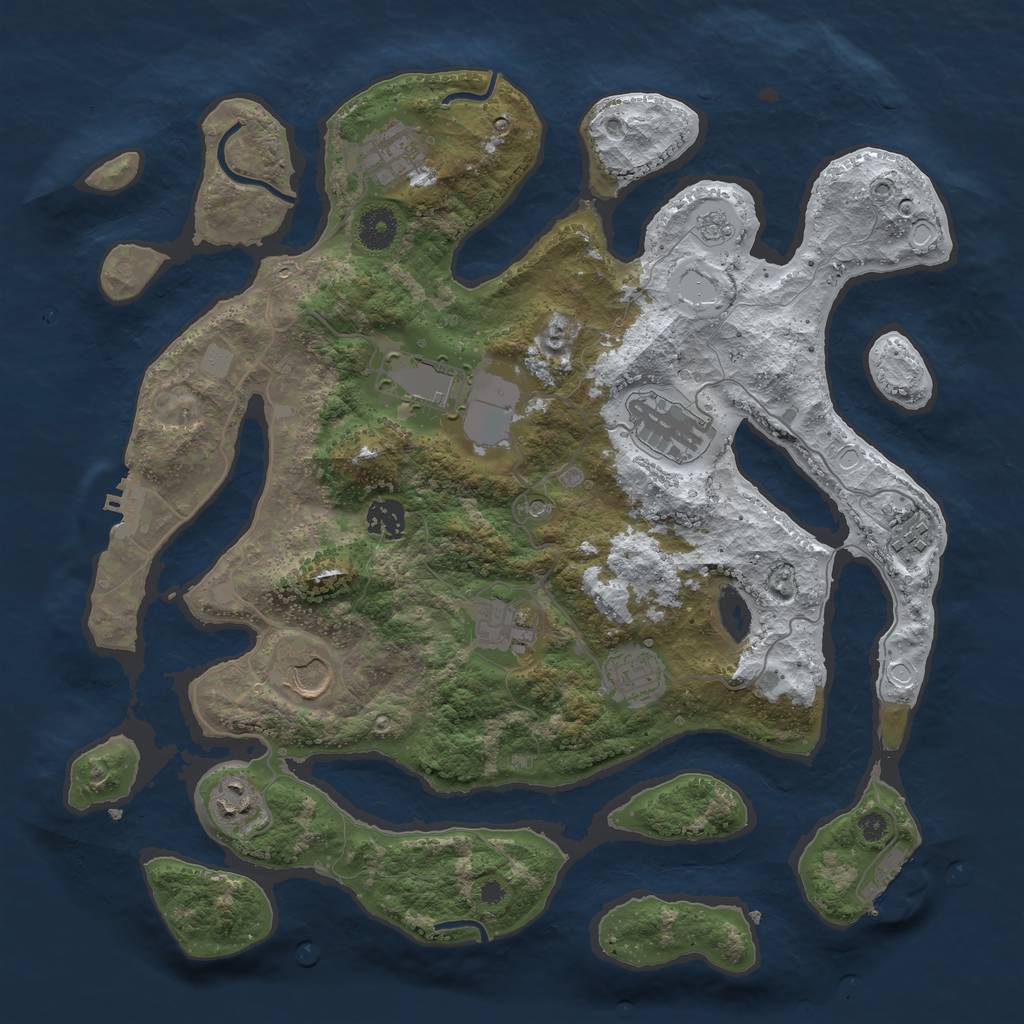 Rust Map: Procedural Map, Size: 3800, Seed: 3332, 18 Monuments