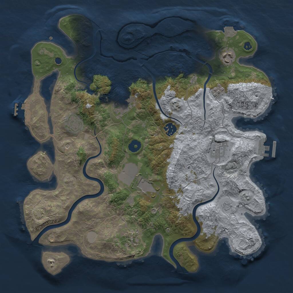 Rust Map: Procedural Map, Size: 3600, Seed: 1275459110, 14 Monuments