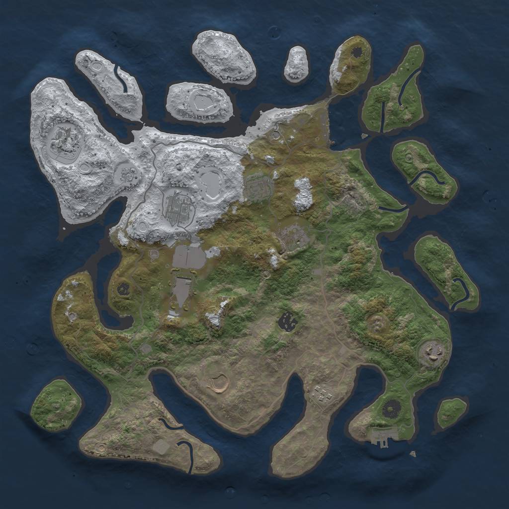 Rust Map: Procedural Map, Size: 4050, Seed: 458121233, 18 Monuments