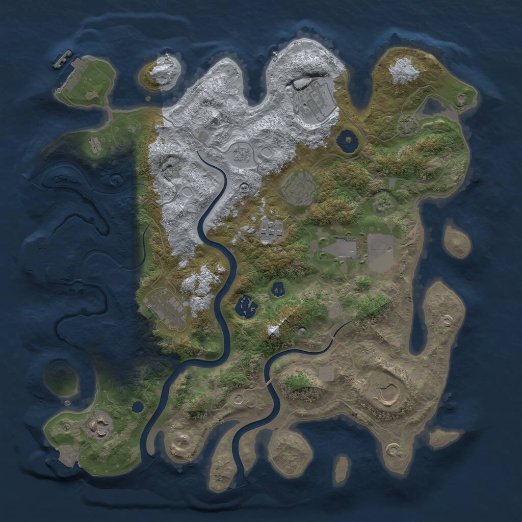 Rust Map: Procedural Map, Size: 3600, Seed: 1843024767, 14 Monuments