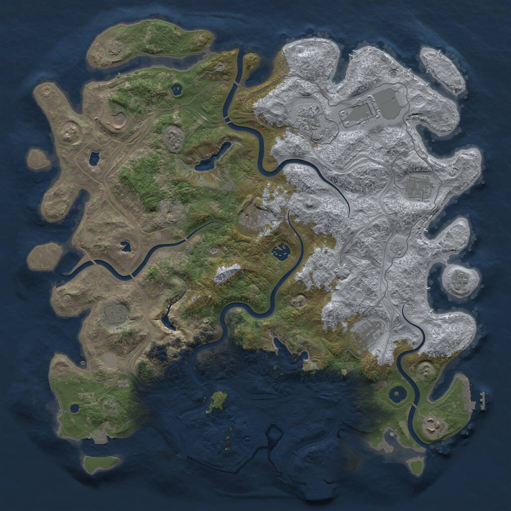 Rust Map: Procedural Map, Size: 4500, Seed: 696311850, 16 Monuments