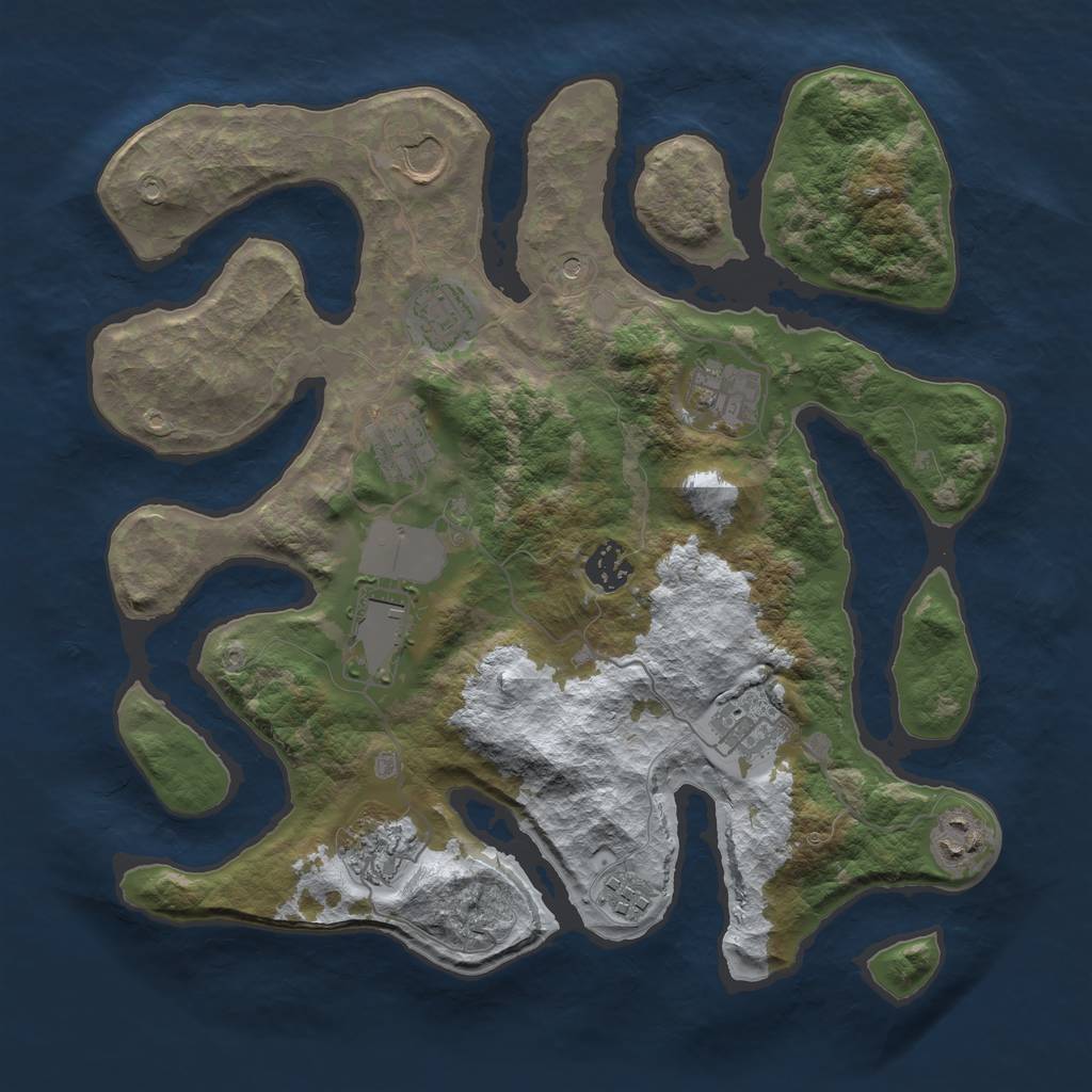 Rust Map: Barren, Size: 3500, Seed: 1470896246, 13 Monuments