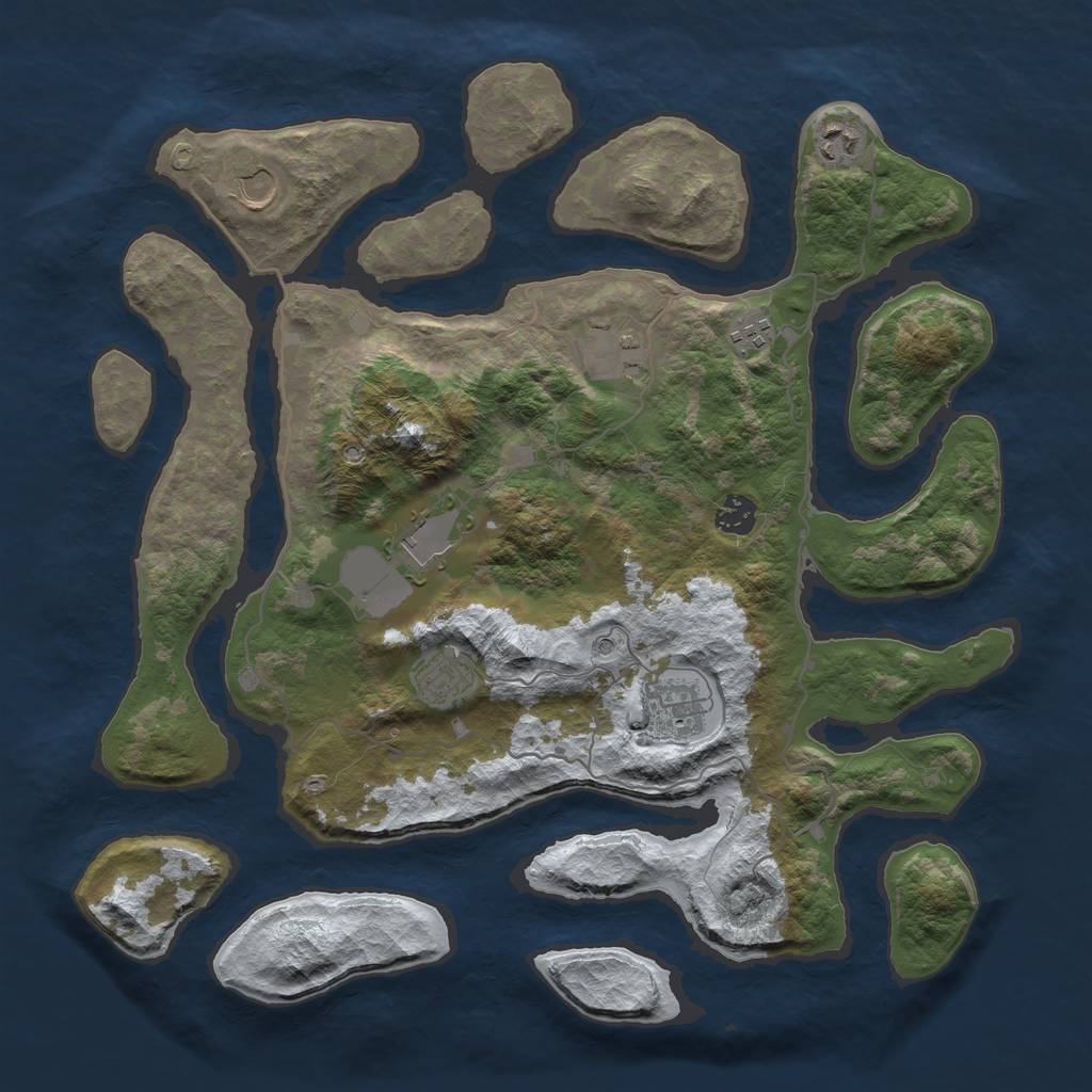 Rust Map: Barren, Size: 4000, Seed: 45744, 11 Monuments