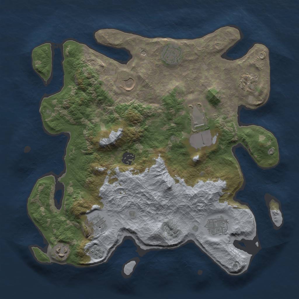 Rust Map: Barren, Size: 3500, Seed: 1872477363, 12 Monuments