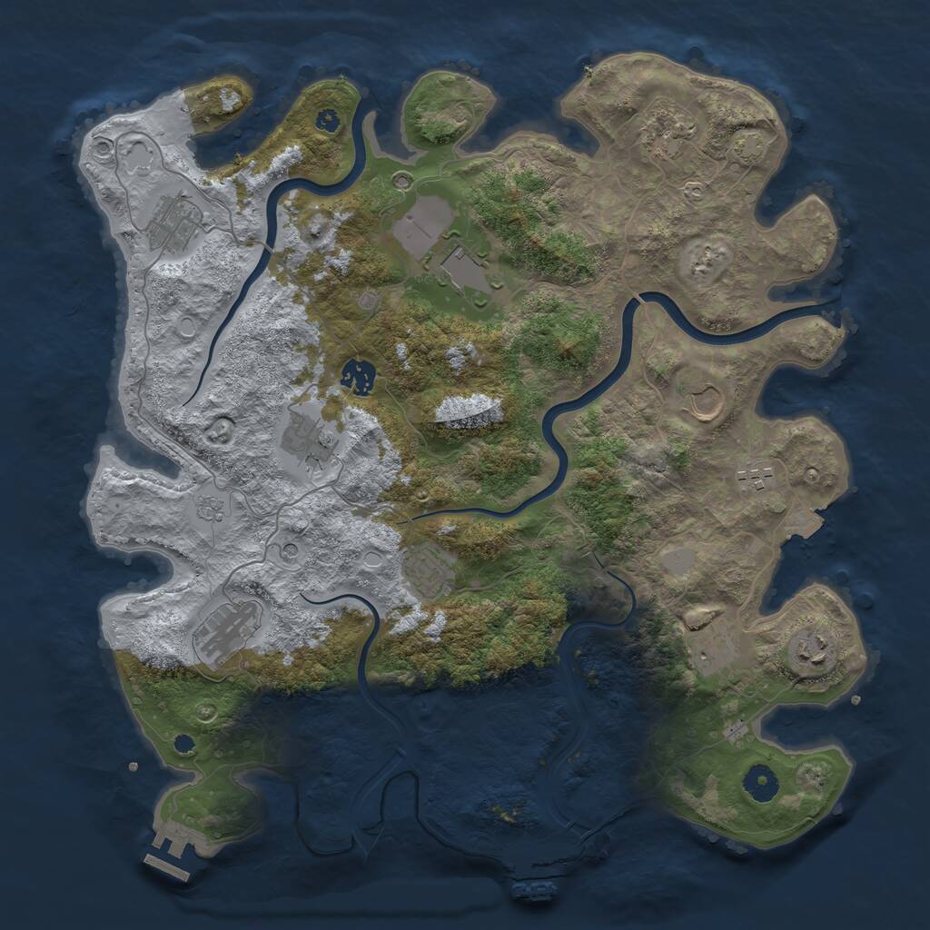 Rust Map: Procedural Map, Size: 3950, Seed: 286868590, 17 Monuments