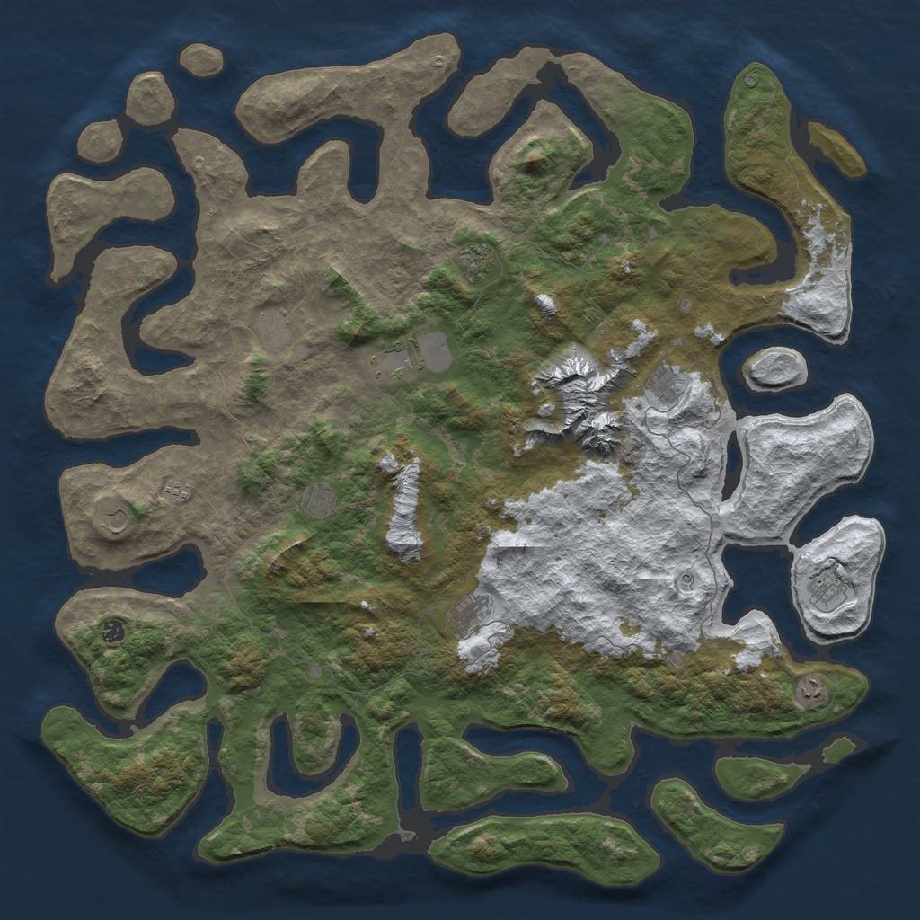 Rust Map: Barren, Size: 6000, Seed: 4, 14 Monuments