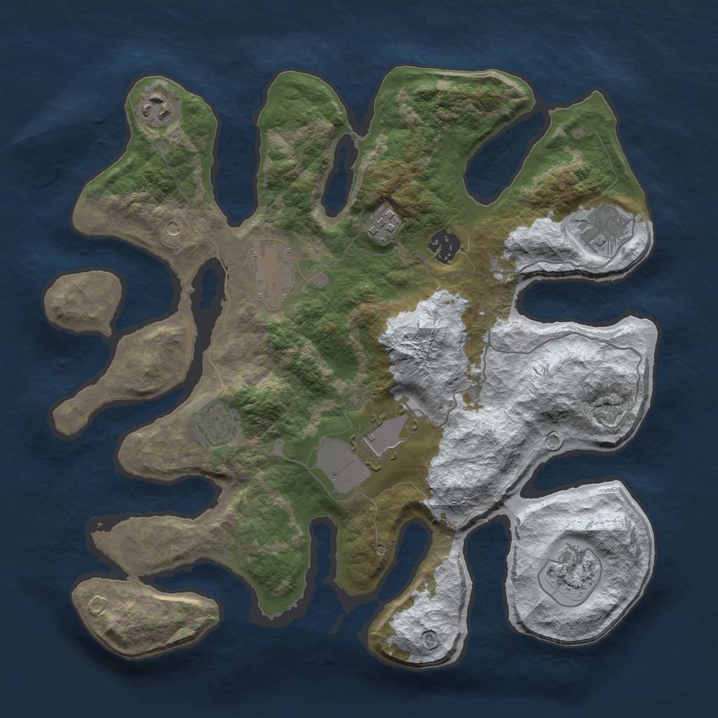 Rust Map: Barren, Size: 3500, Seed: 3016973, 11 Monuments