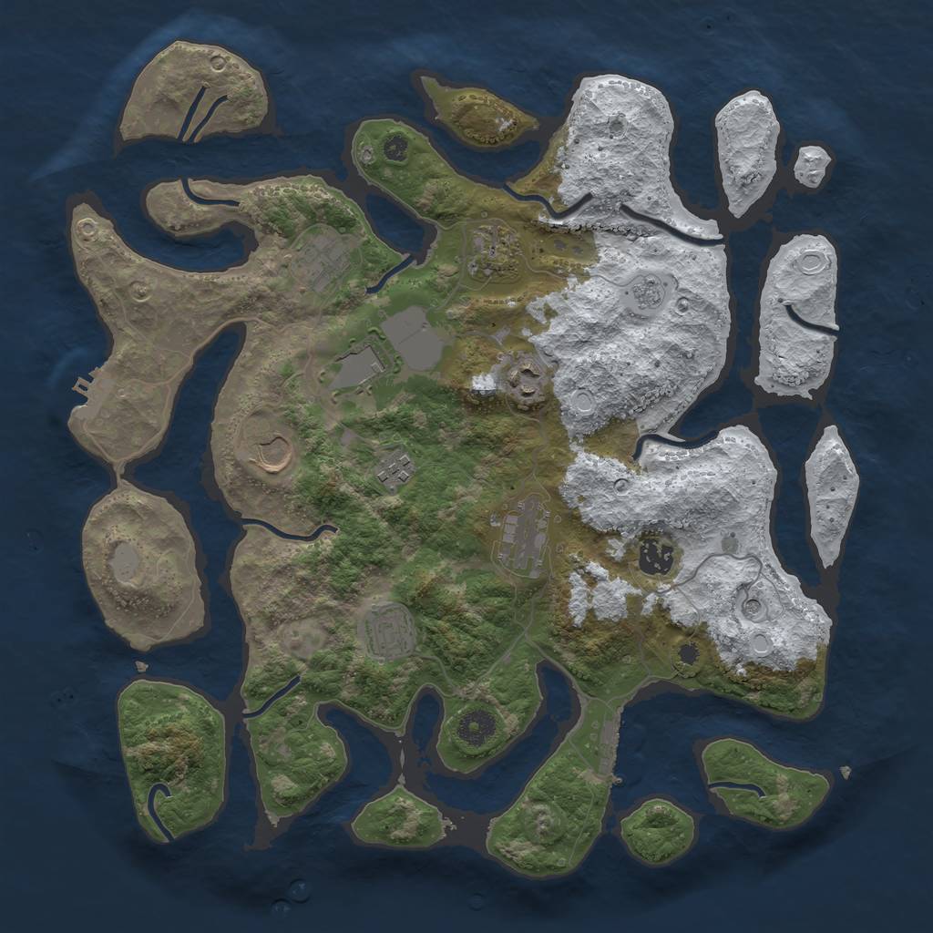 Rust Map: Procedural Map, Size: 3850, Seed: 45850147, 18 Monuments
