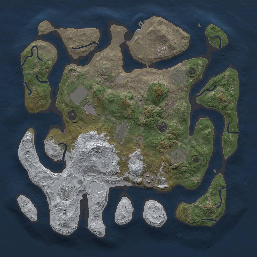 Rust Map: Procedural Map, Size: 3800, Seed: 3, 16 Monuments