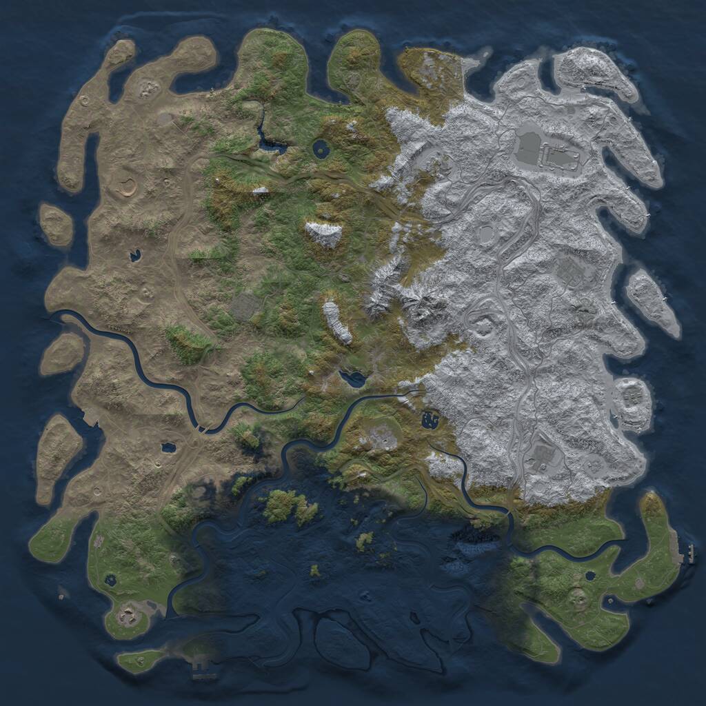 Rust Map: Procedural Map, Size: 6000, Seed: 943507889, 17 Monuments
