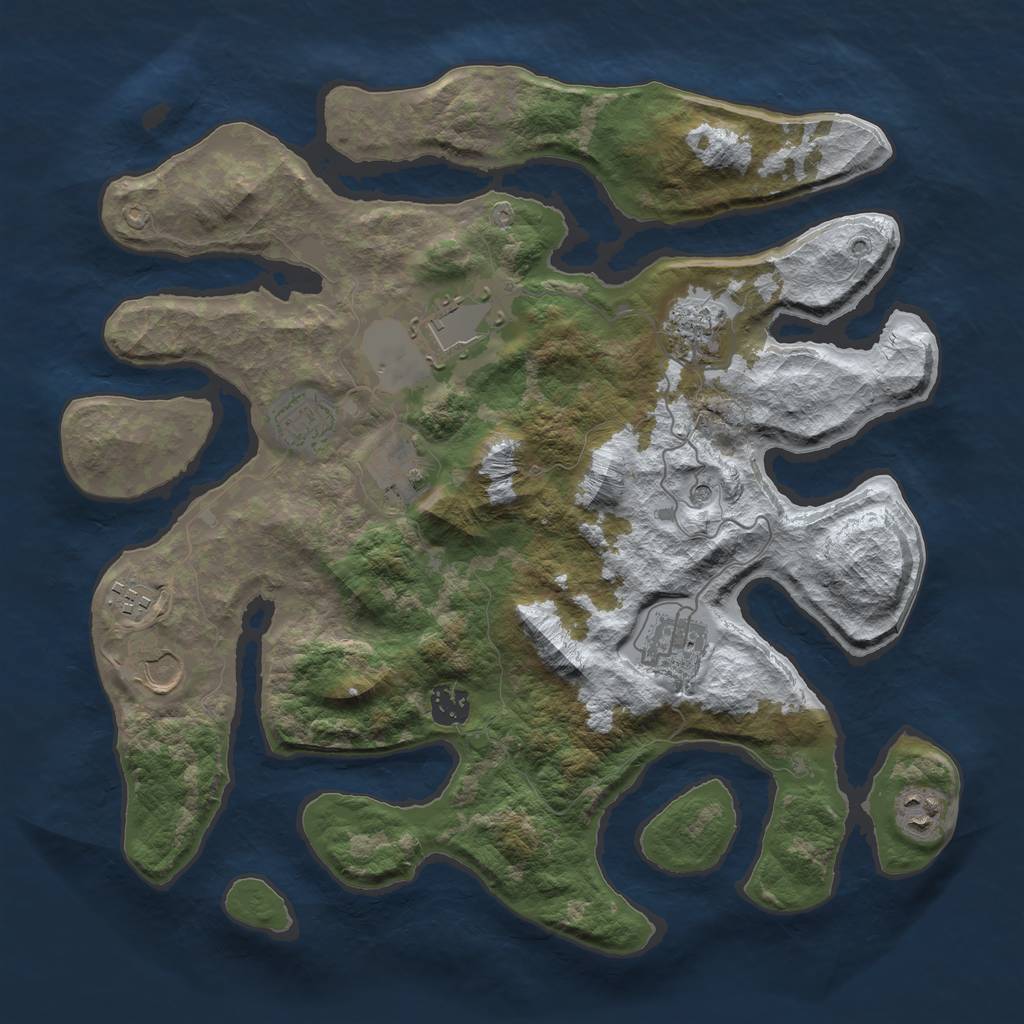 Rust Map: Barren, Size: 3750, Seed: 334687, 12 Monuments