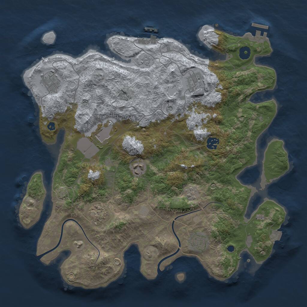 Rust Map: Procedural Map, Size: 3700, Seed: 494074446, 14 Monuments