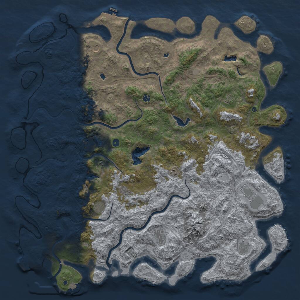 Rust Map: Procedural Map, Size: 6000, Seed: 27186950, 17 Monuments