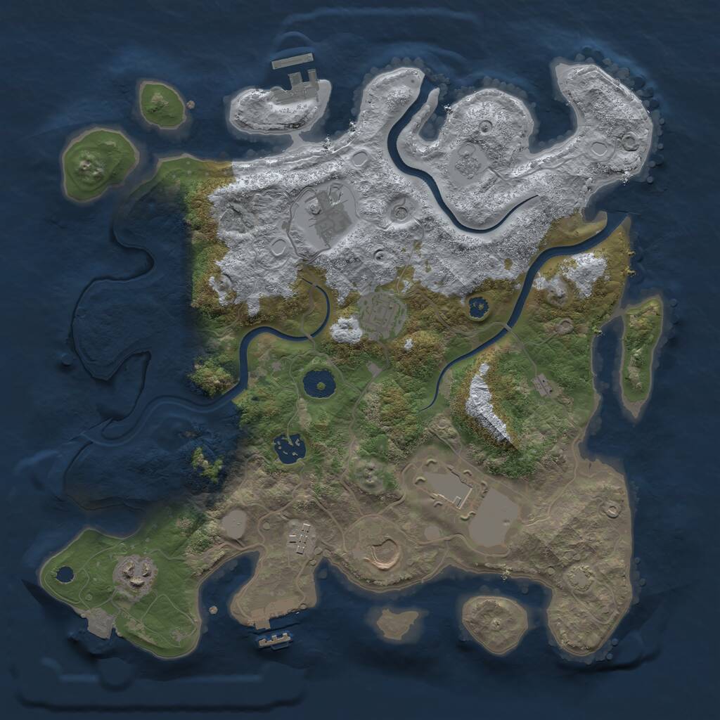 Rust Map: Procedural Map, Size: 3500, Seed: 1074090409, 13 Monuments