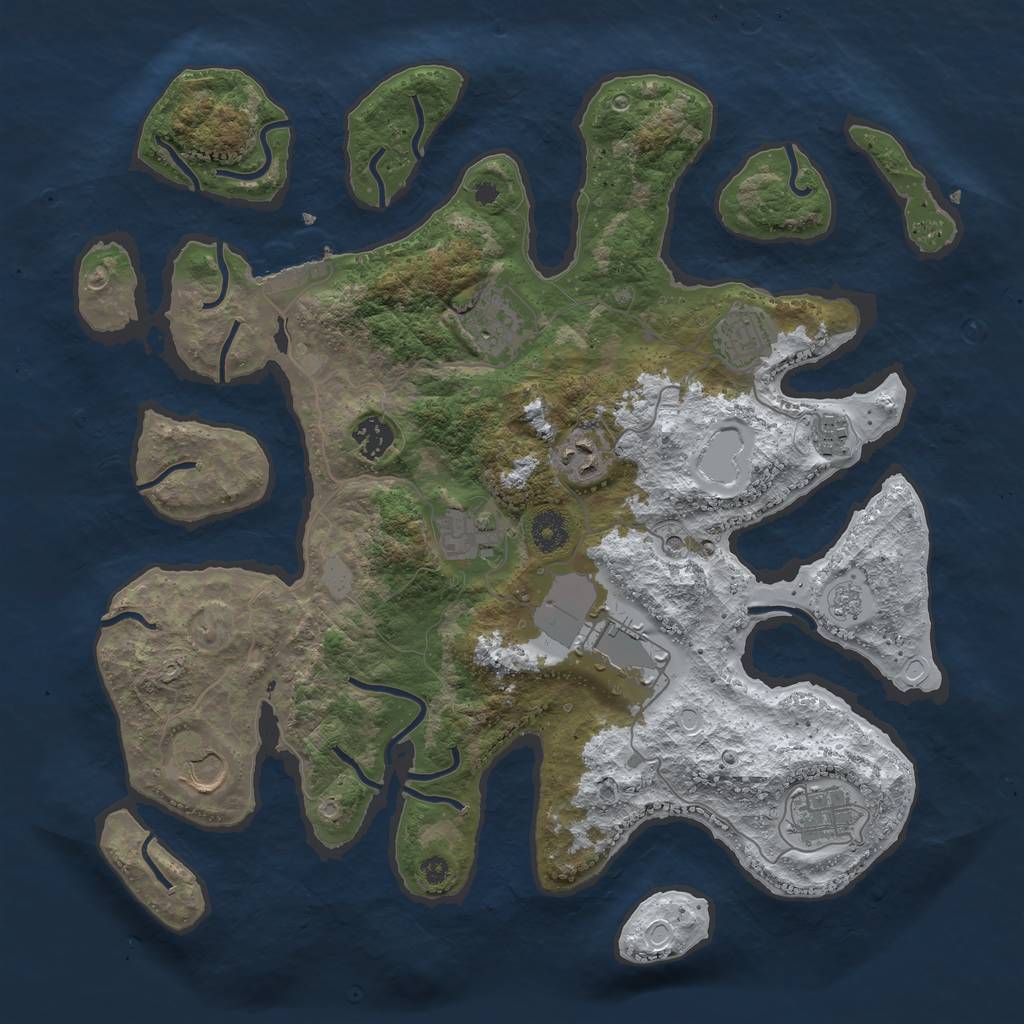 Rust Map: Procedural Map, Size: 3850, Seed: 1336503345, 17 Monuments