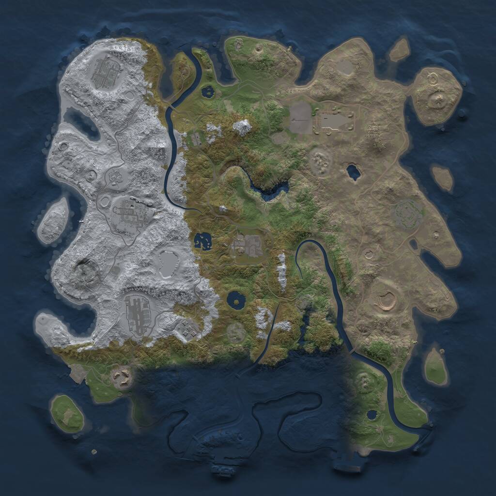 Rust Map: Procedural Map, Size: 4000, Seed: 385969, 16 Monuments