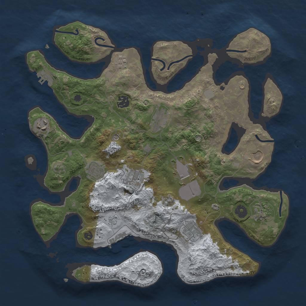 Rust Map: Procedural Map, Size: 3650, Seed: 2043859003, 19 Monuments