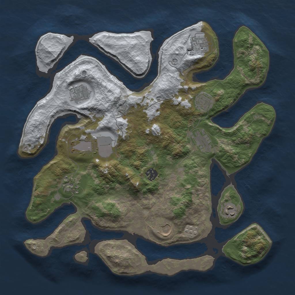 Rust Map: Barren, Size: 3700, Seed: 832579376, 13 Monuments
