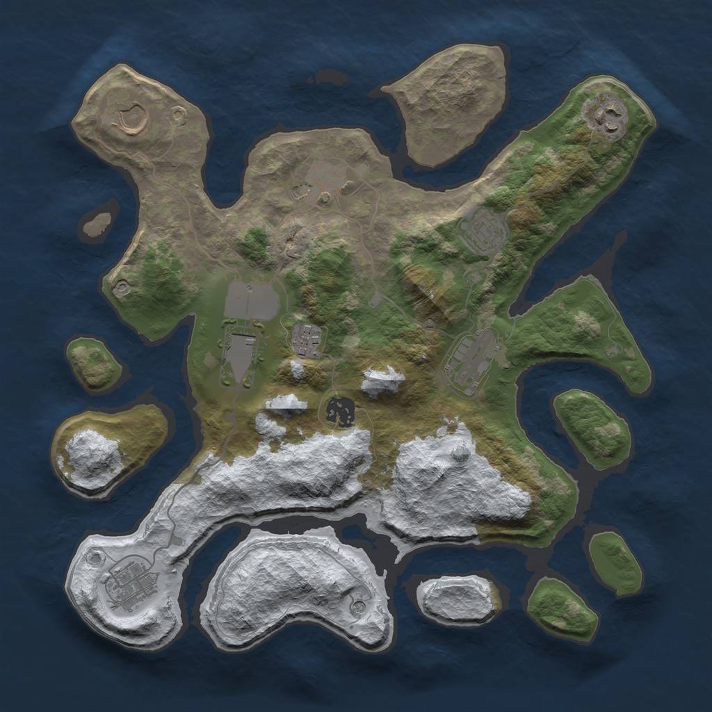 Rust Map: Barren, Size: 3500, Seed: 67410294, 12 Monuments