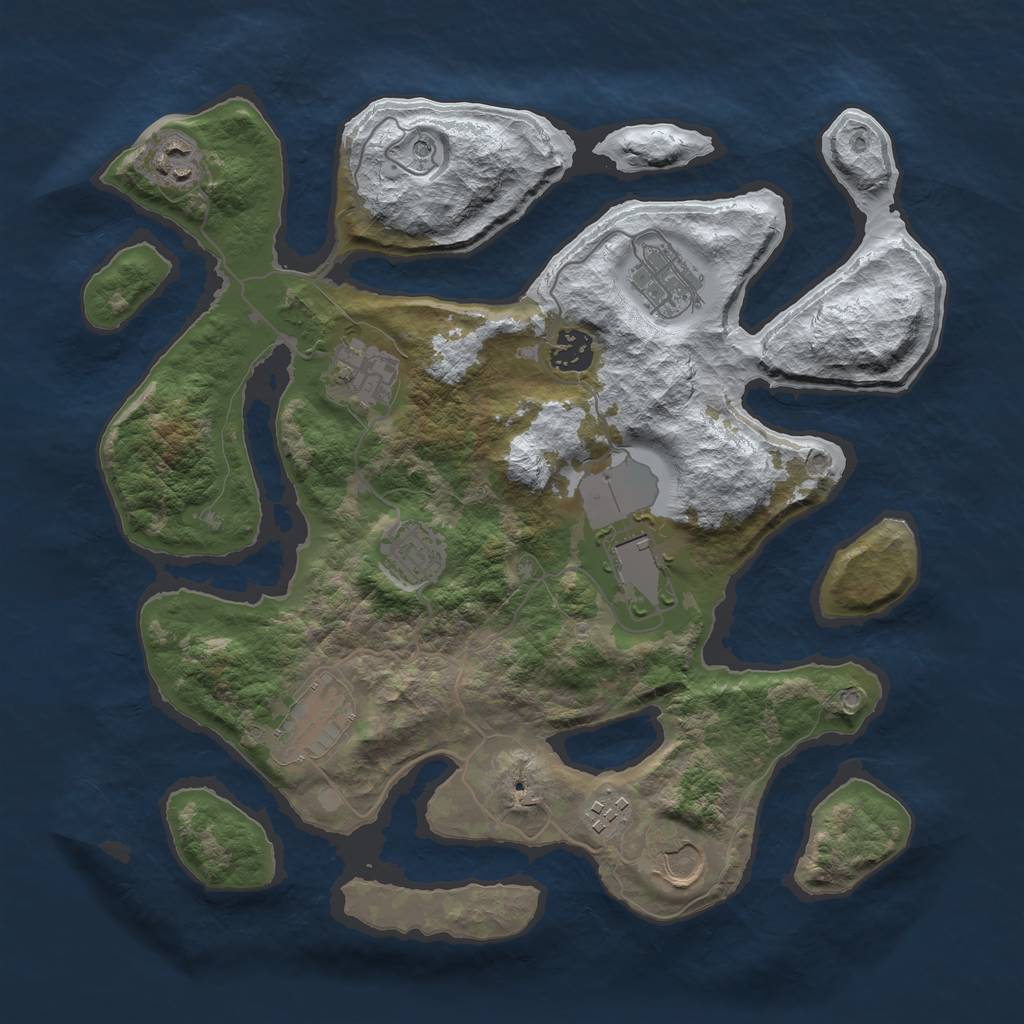 Rust Map: Barren, Size: 3500, Seed: 28, 12 Monuments