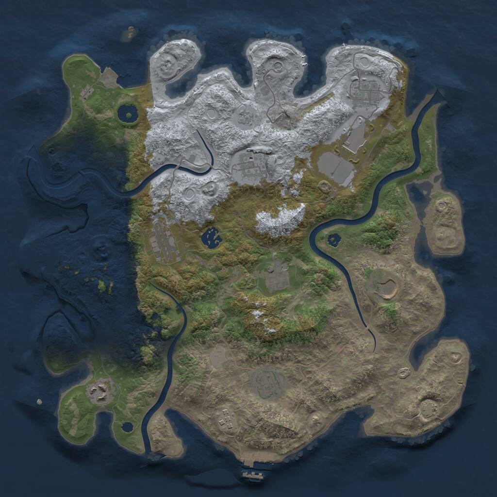 Rust Map: Procedural Map, Size: 3750, Seed: 1390781074, 16 Monuments
