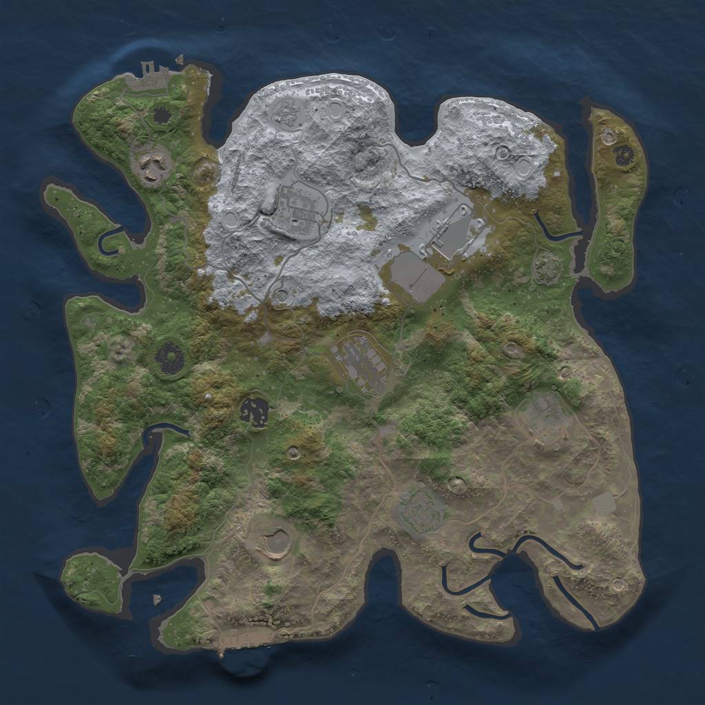 Rust Map: Procedural Map, Size: 3500, Seed: 343443333, 16 Monuments