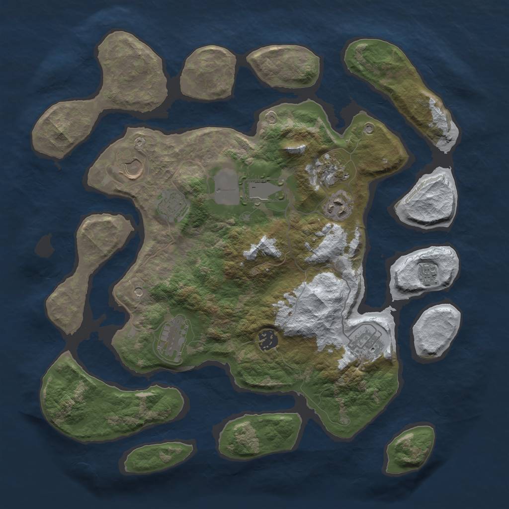 Rust Map: Barren, Size: 3750, Seed: 670654, 12 Monuments