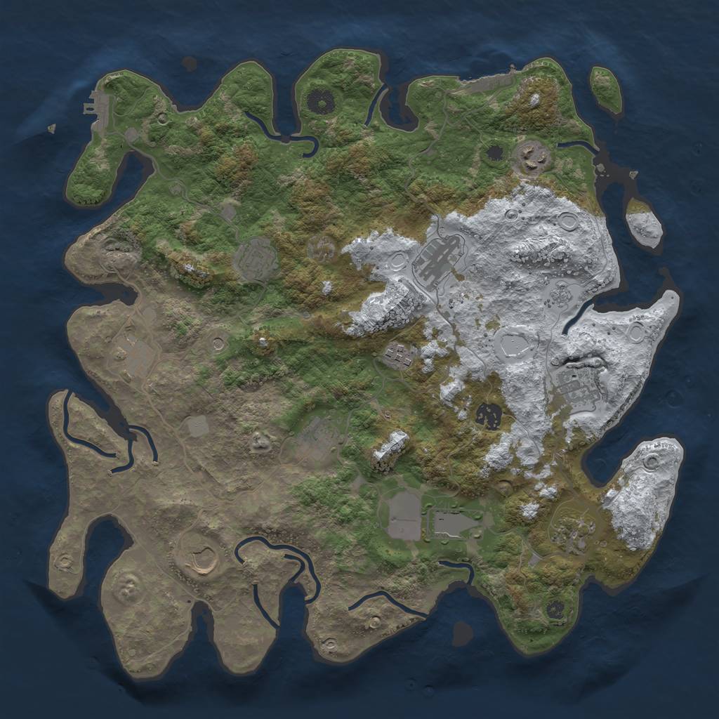 Rust Map: Procedural Map, Size: 3950, Seed: 1374111422, 20 Monuments