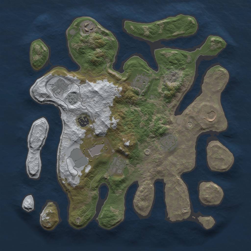 Rust Map: Barren, Size: 3500, Seed: 1291417085, 12 Monuments