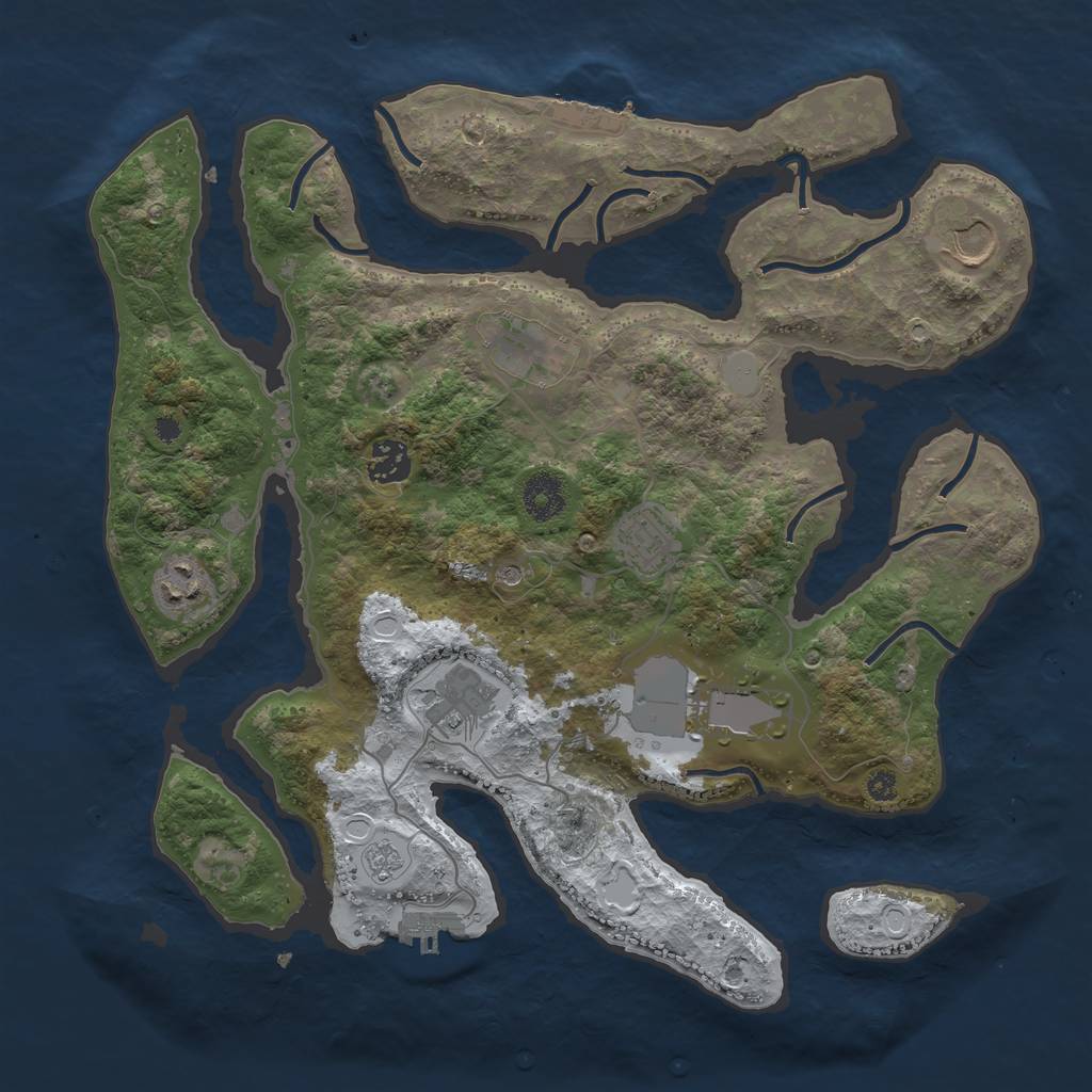 Rust Map: Procedural Map, Size: 3600, Seed: 967752377, 16 Monuments