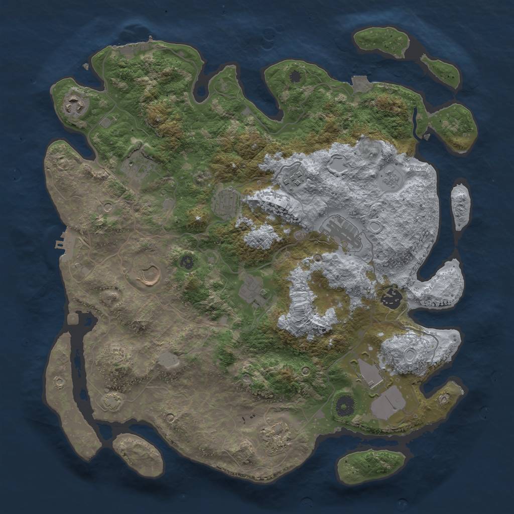 Rust Map: Procedural Map, Size: 3850, Seed: 591351188, 18 Monuments