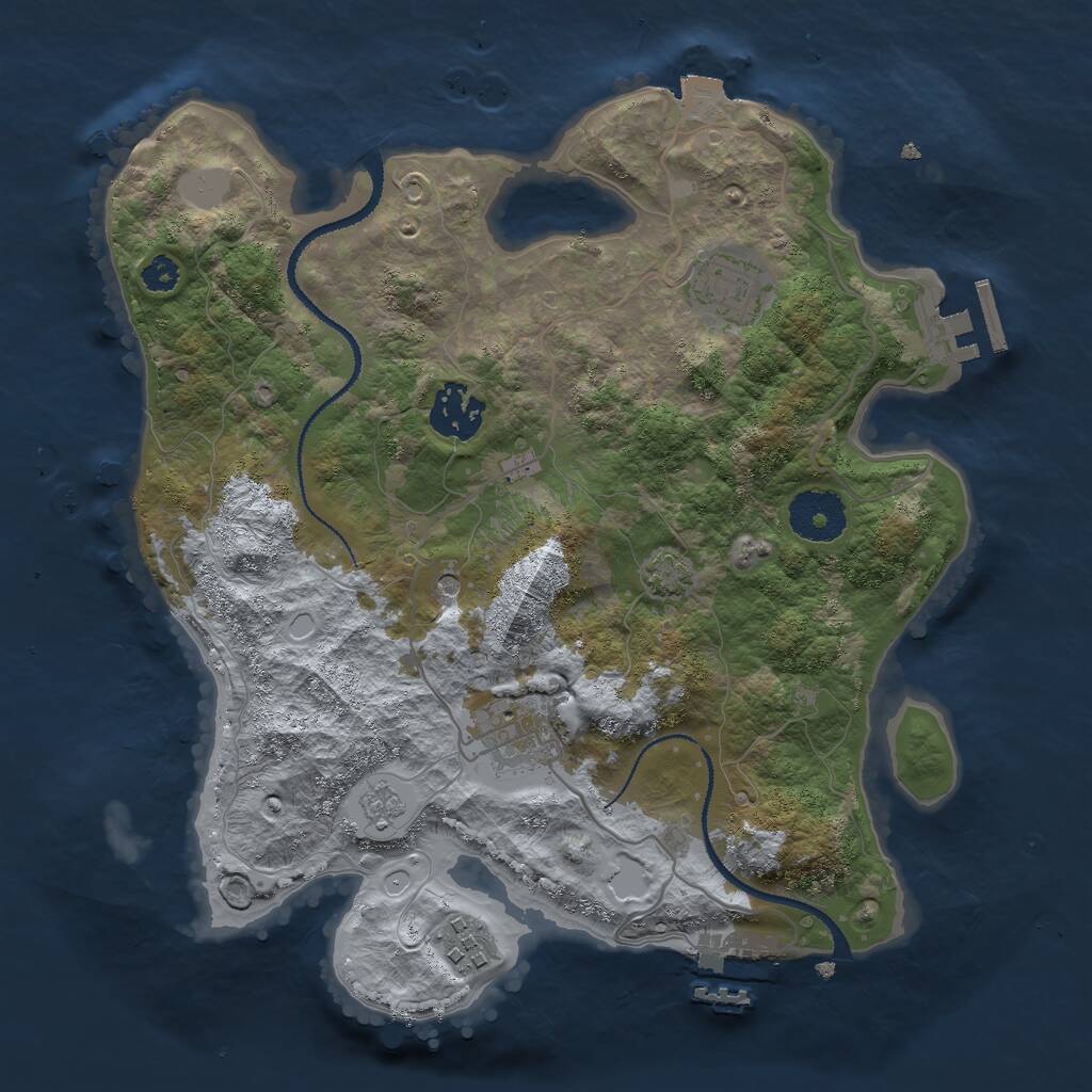 Rust Map: Procedural Map, Size: 3000, Seed: 2100536578, 10 Monuments