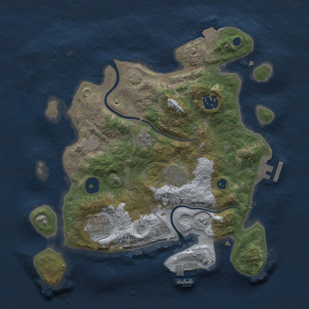 Rust Map: Procedural Map, Size: 3000, Seed: 44651425, 9 Monuments