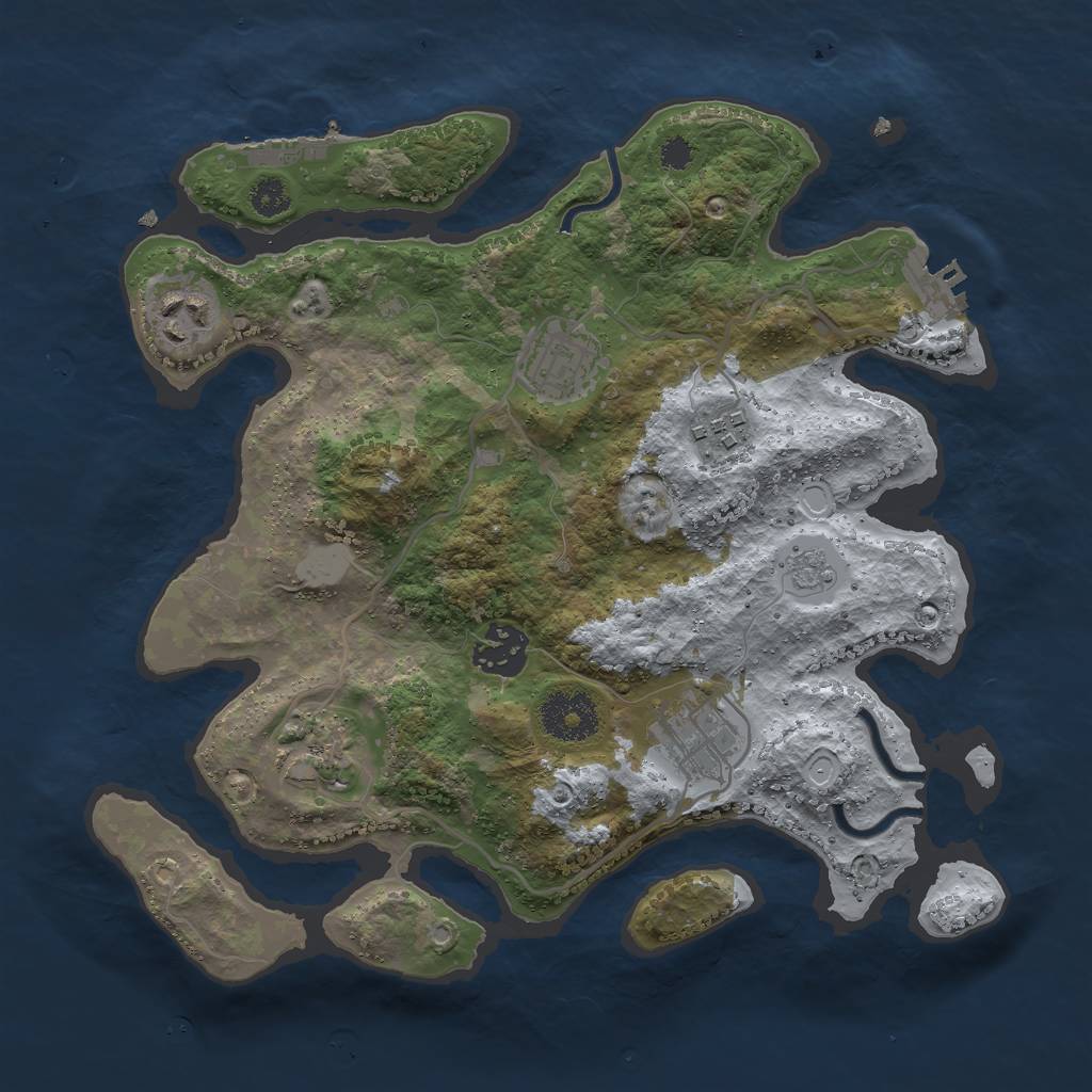 Rust Map: Procedural Map, Size: 3000, Seed: 1255164883, 12 Monuments