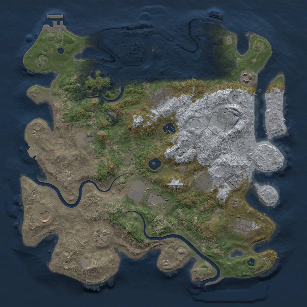 Rust Map: Procedural Map, Size: 3950, Seed: 733492580, 17 Monuments