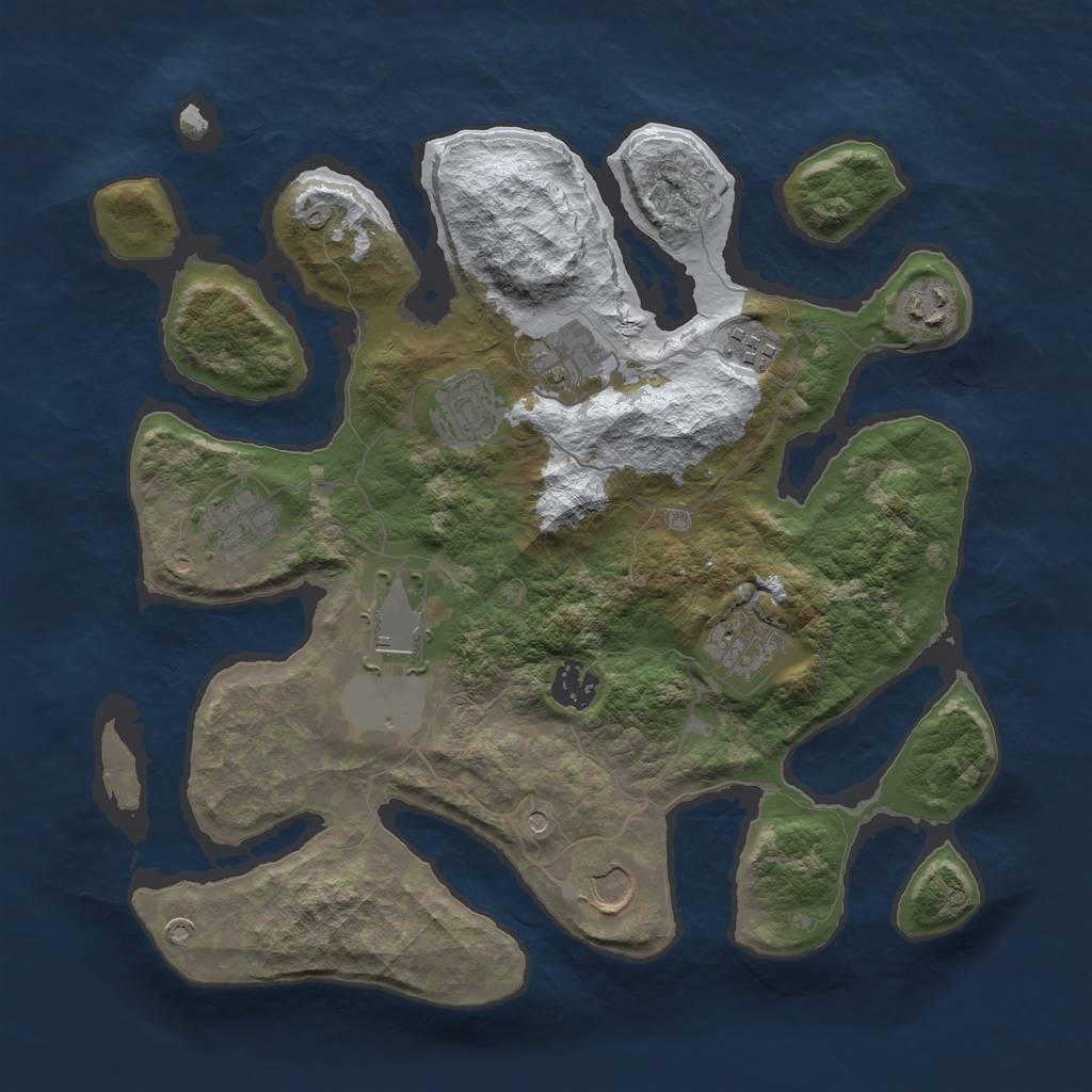 Rust Map: Barren, Size: 3500, Seed: 750802371, 12 Monuments