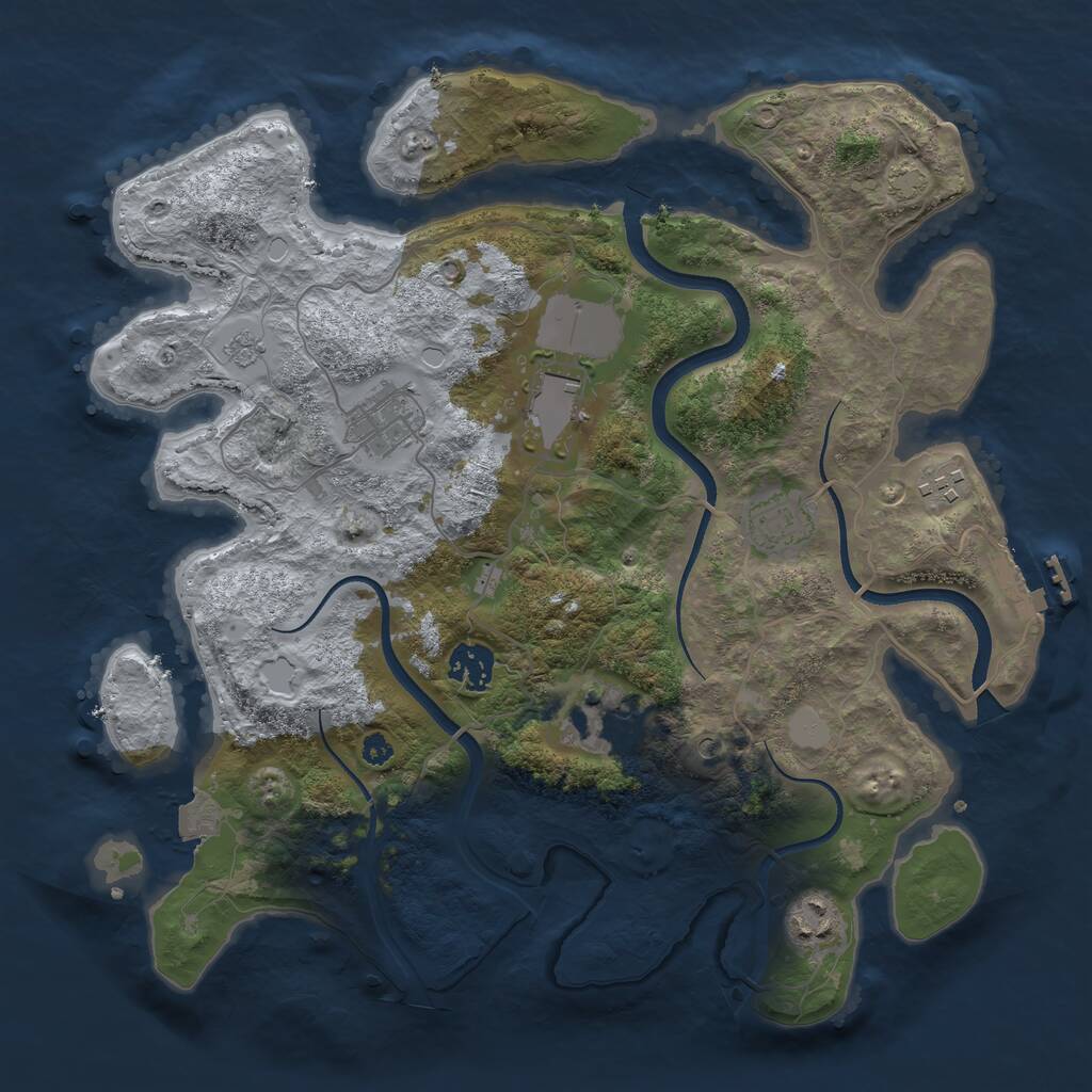 Rust Map: Procedural Map, Size: 3500, Seed: 2144360337, 12 Monuments