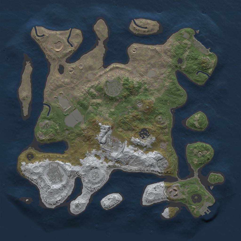 Rust Map: Procedural Map, Size: 3500, Seed: 1754051457, 17 Monuments